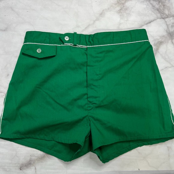 Unbranded Other - Vintage Mens Lined Green Shorts Swim Trunks Size M White Piping 70s